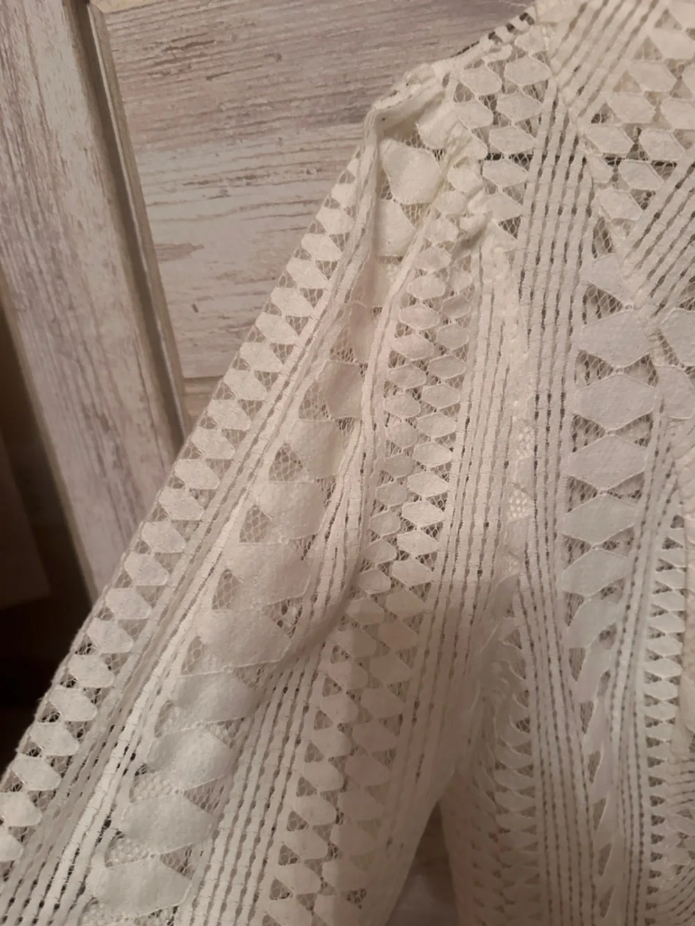 Anthropologie Cream Crochet Lace Ruffle-Neck Button Blouse
